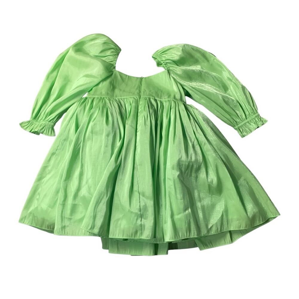 Selkie size medium Chic avocado Lime green Puff Sleeve Mini Dress cocktail party - Picture 3 of 11